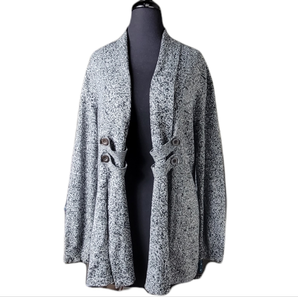 AB Studio gray heather open front cardigan women's large button tab sweater